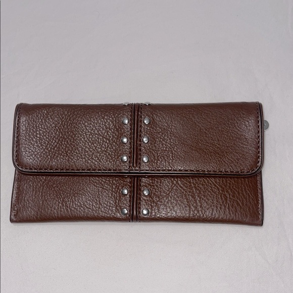 MICHAEL KORS Pebble Brown Leather Studded Wallet Double Snap Closure, Zippered. - Picture 1 of 16